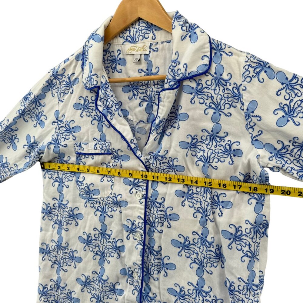 Jayes Studio Sleep Dress Womens Blue Octopus Long Sleeve Cotton Sateen Sz XS - Picture 8 of 10